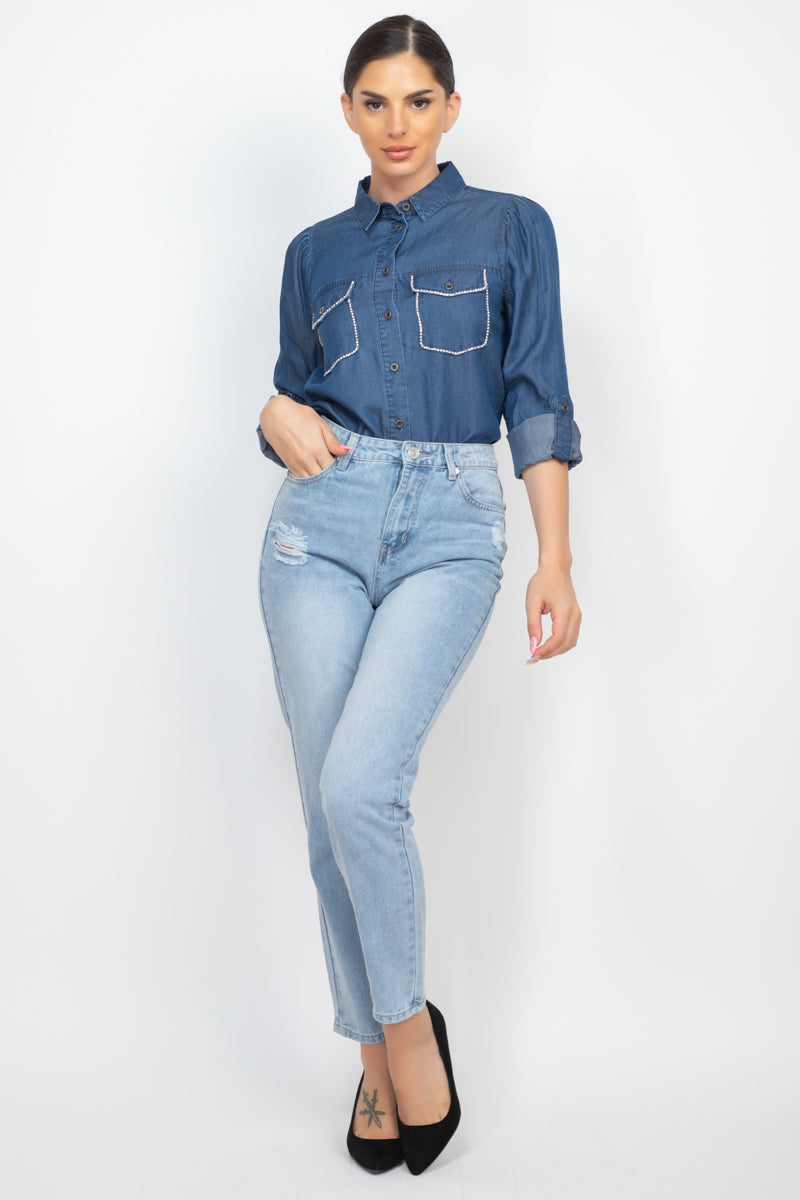 Jewel Accented Long Sleeve Top