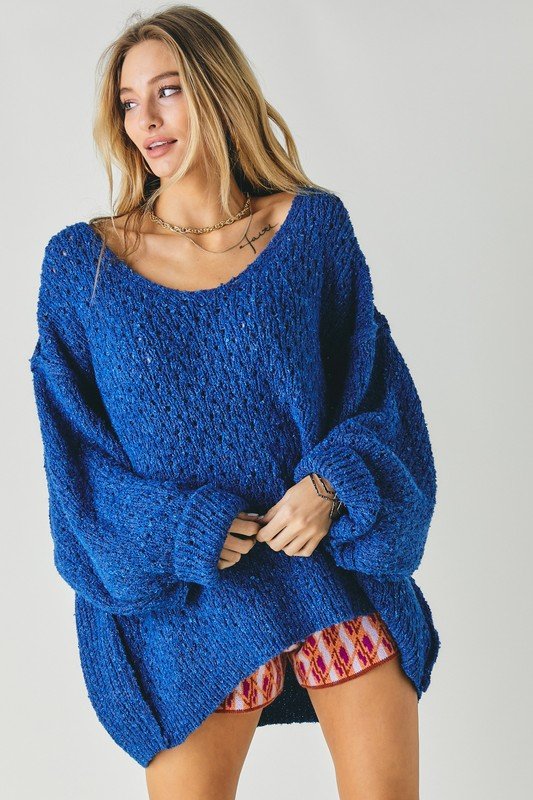 Solid V Neck Loose Sweater