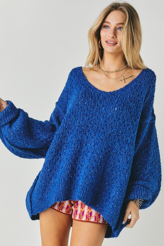 Solid V Neck Loose Sweater