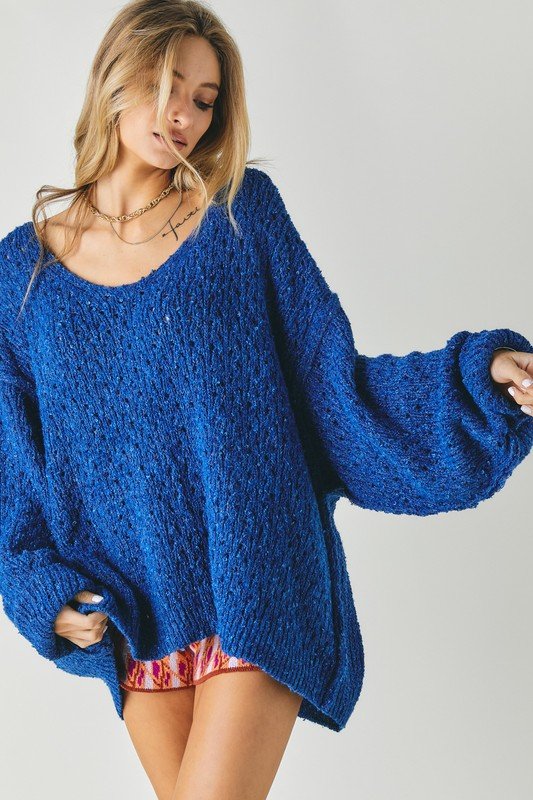 Solid V Neck Loose Sweater