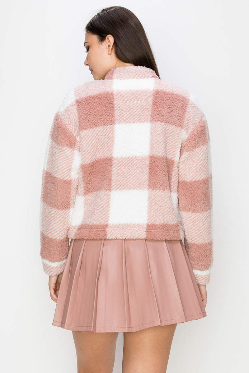 Plaid Zip-up Sweater Jacket