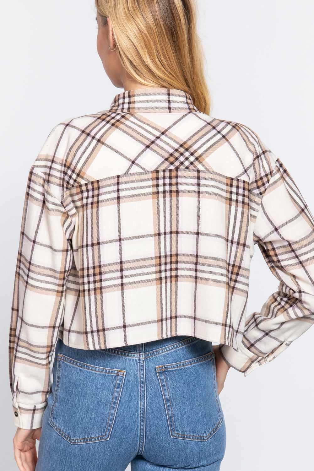 Long Slv Plaid Jacquard Crop Shirt