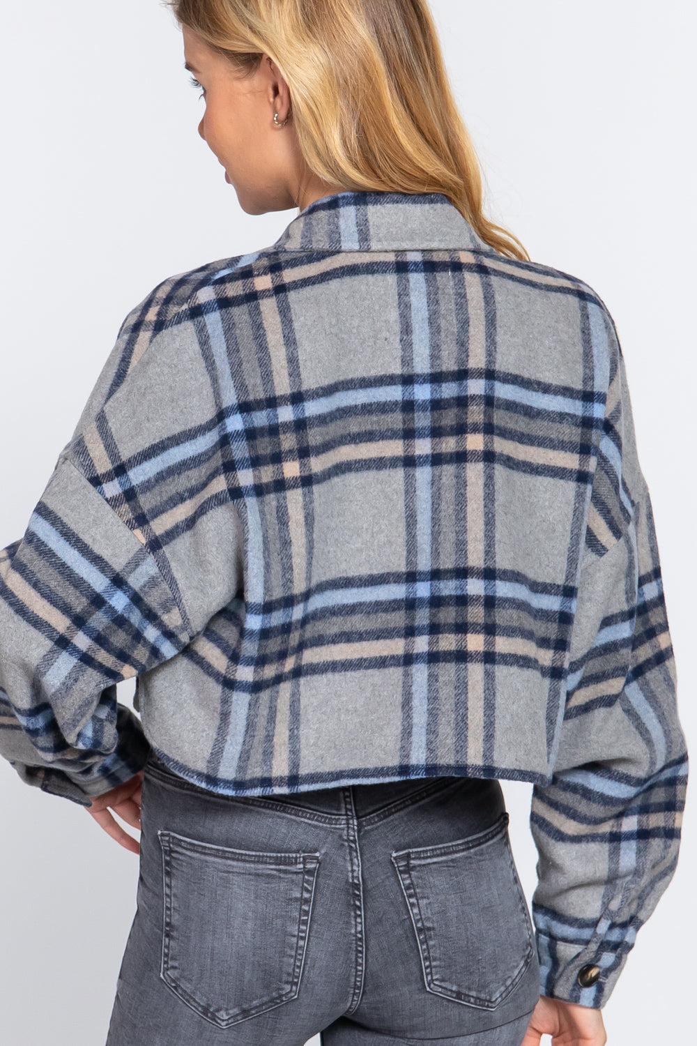 Wool Plaid Oversized Crop Jacket