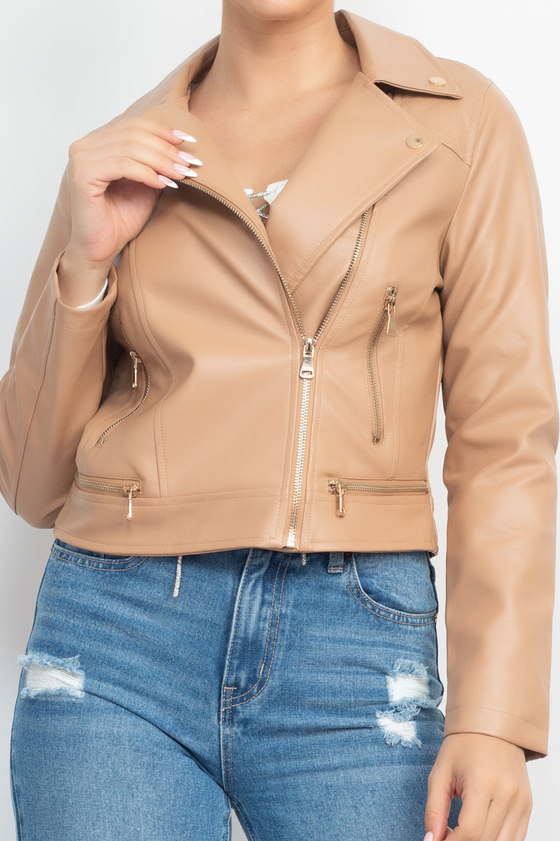 Zippered Notch Lapel Rider Jacket