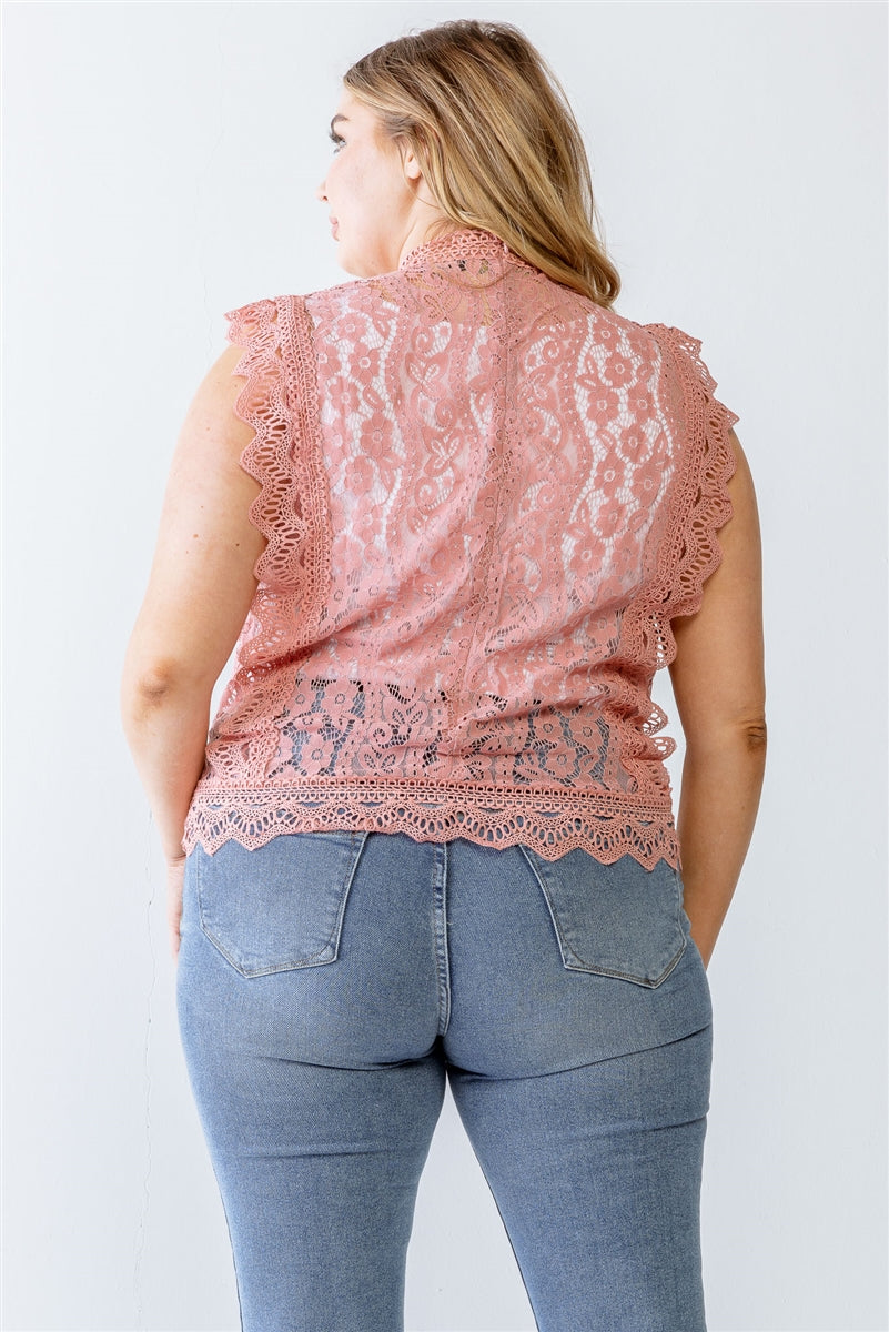 Plus Cotton Floral Lace Embroidery Detail Top