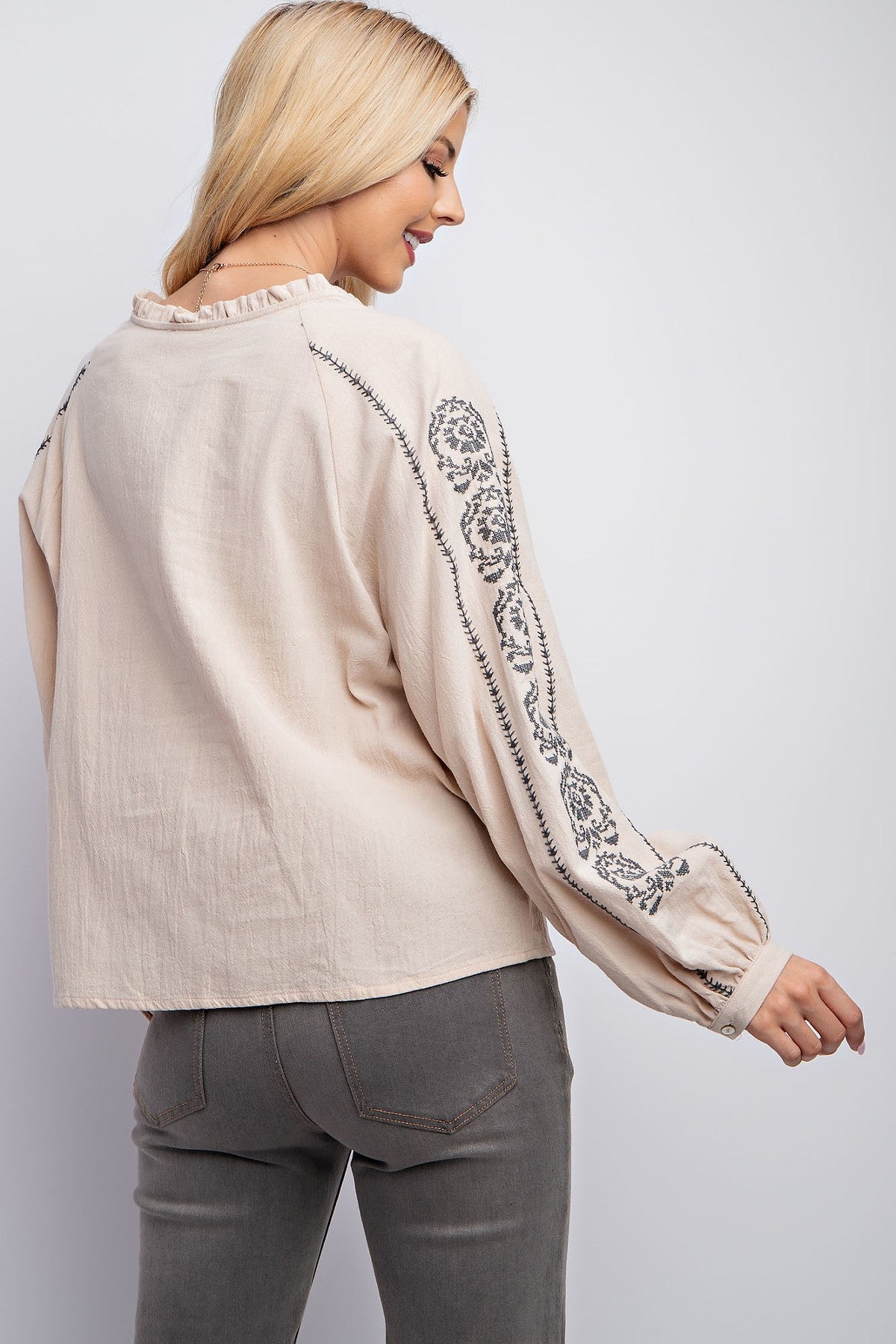 Linen Gauze Embroidered Top