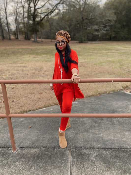 Solid Heavy Rayon Spandex Cape Top And And Leggings 2 Piece Set